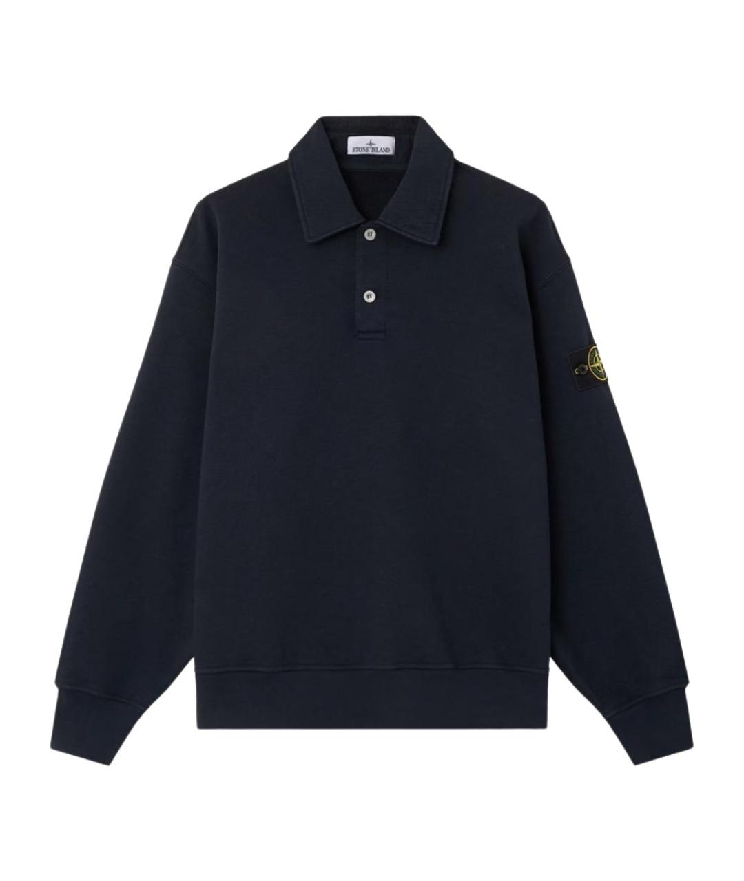 STONE ISLAND Темно-синее хлопковое поло с длинным рукавом, фото 1