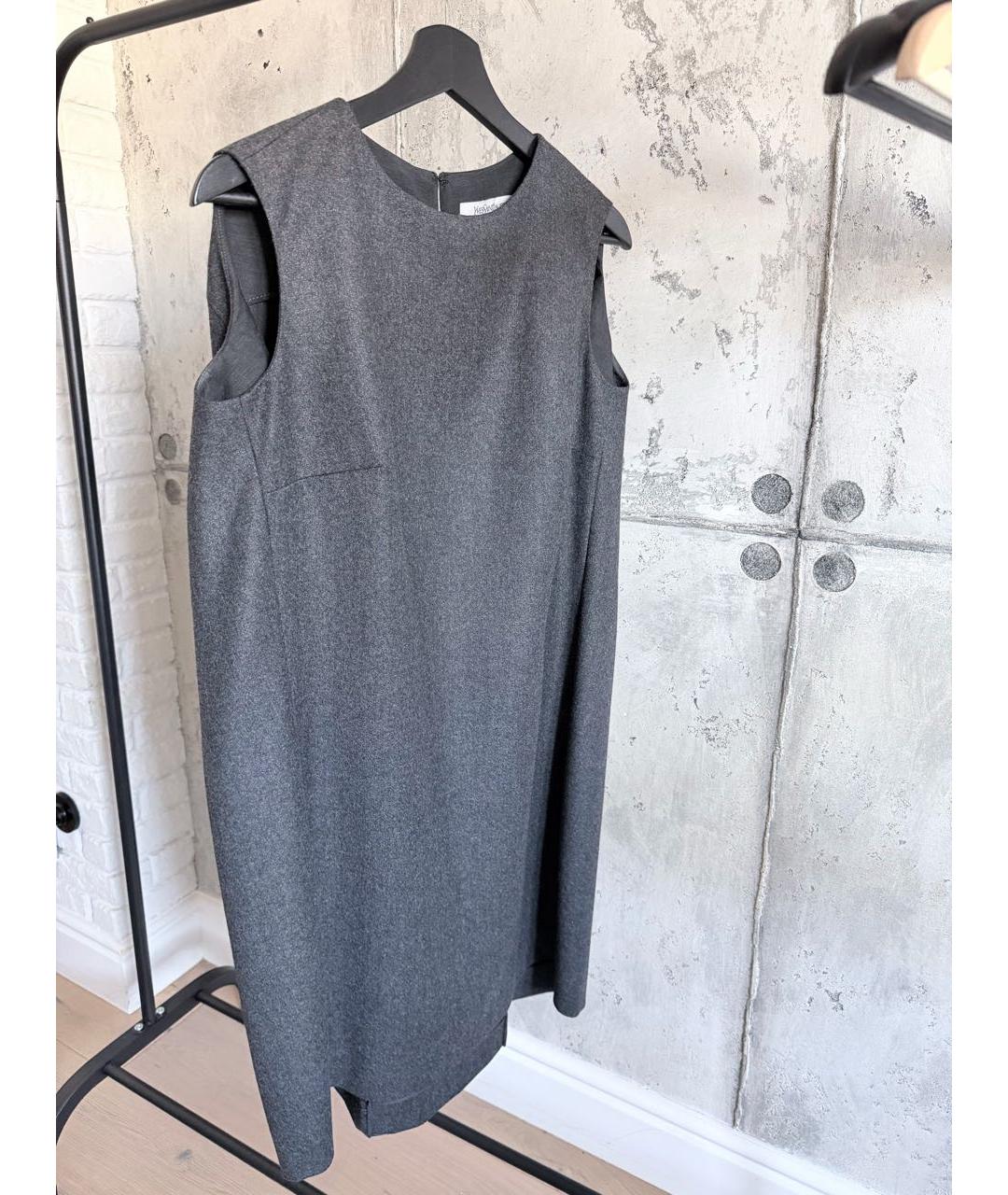 SAINT LAURENT Серое шерстяное повседневное платье, фото 3