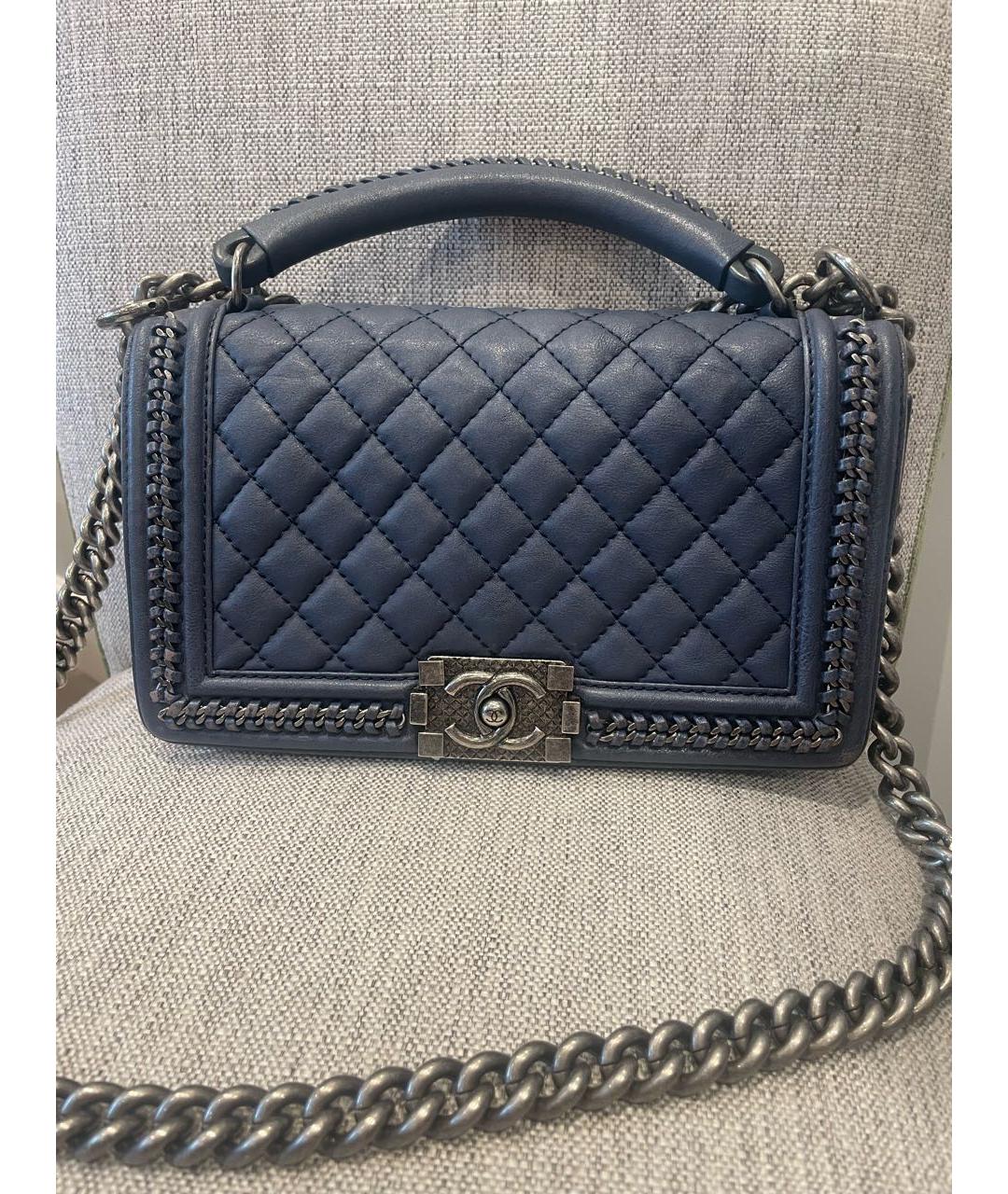 CHANEL Темно-синяя кожаная сумка через плечо, фото 6