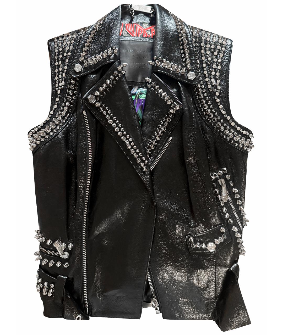 PHILIPP PLEIN Черный кожаный жилет, фото 1