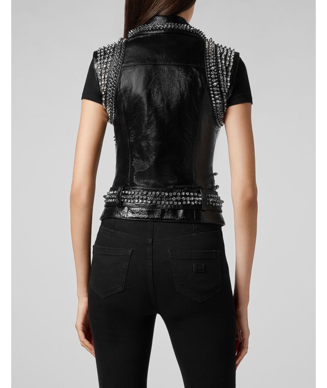 PHILIPP PLEIN Черный кожаный жилет, фото 5