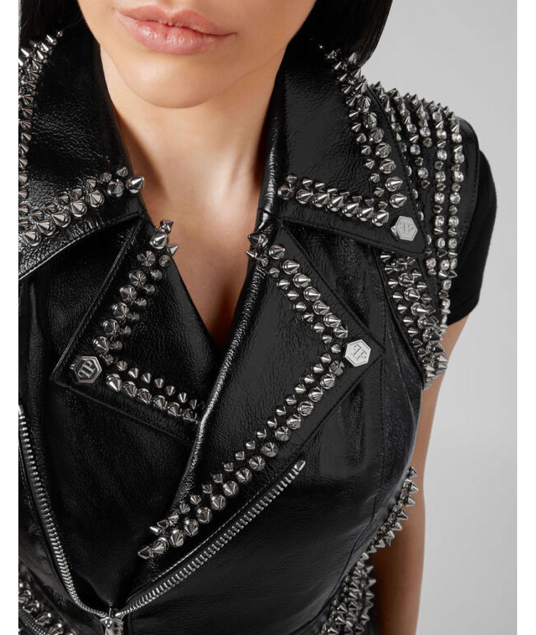 PHILIPP PLEIN Черный кожаный жилет, фото 3