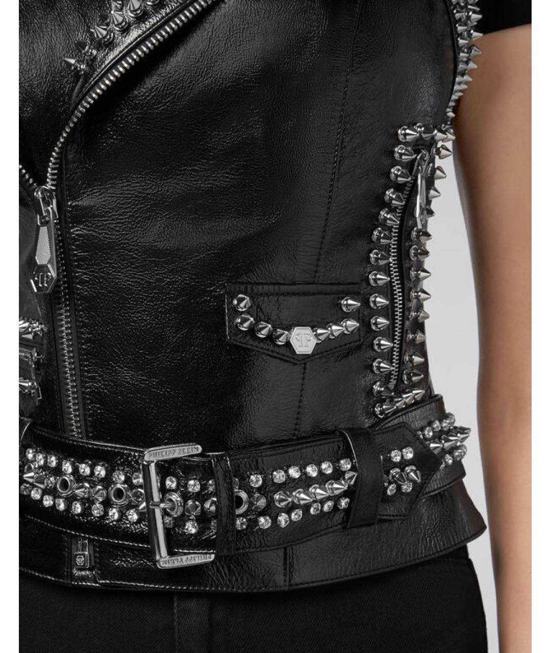 PHILIPP PLEIN Черный кожаный жилет, фото 4