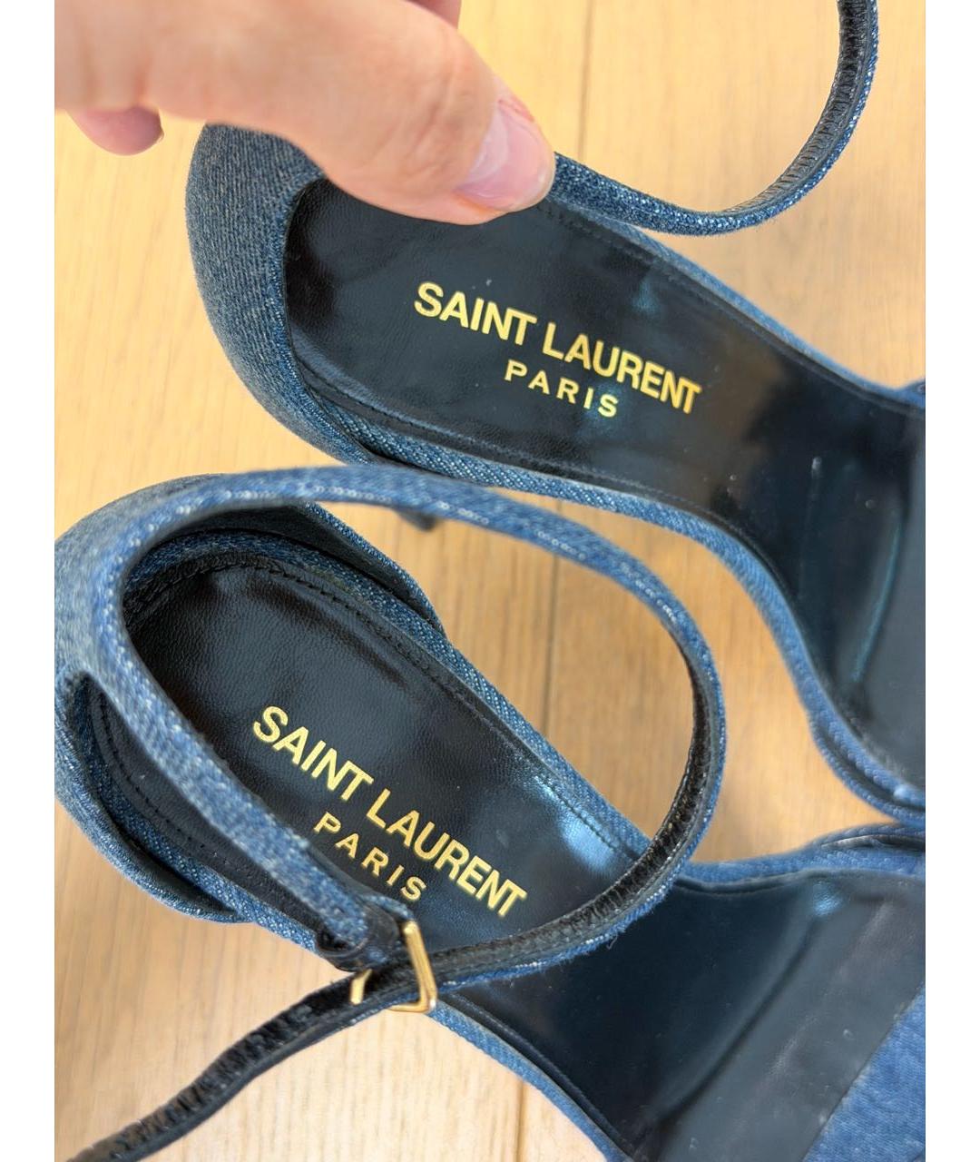 SAINT LAURENT Синие текстильные босоножки, фото 8