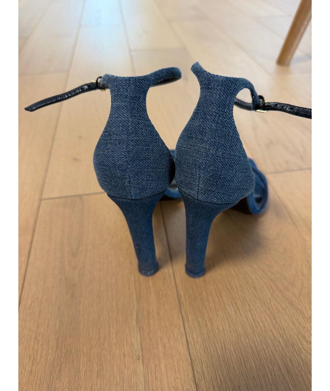 SAINT LAURENT Синие текстильные босоножки, фото 3