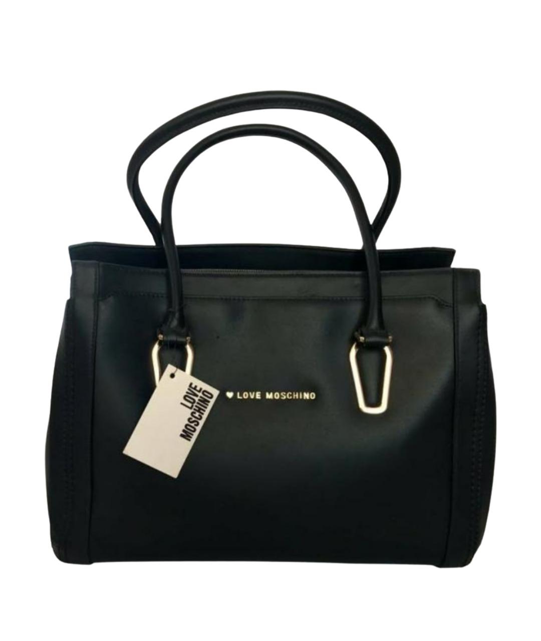 LOVE MOSCHINO Черная кожаная сумка тоут, фото 1