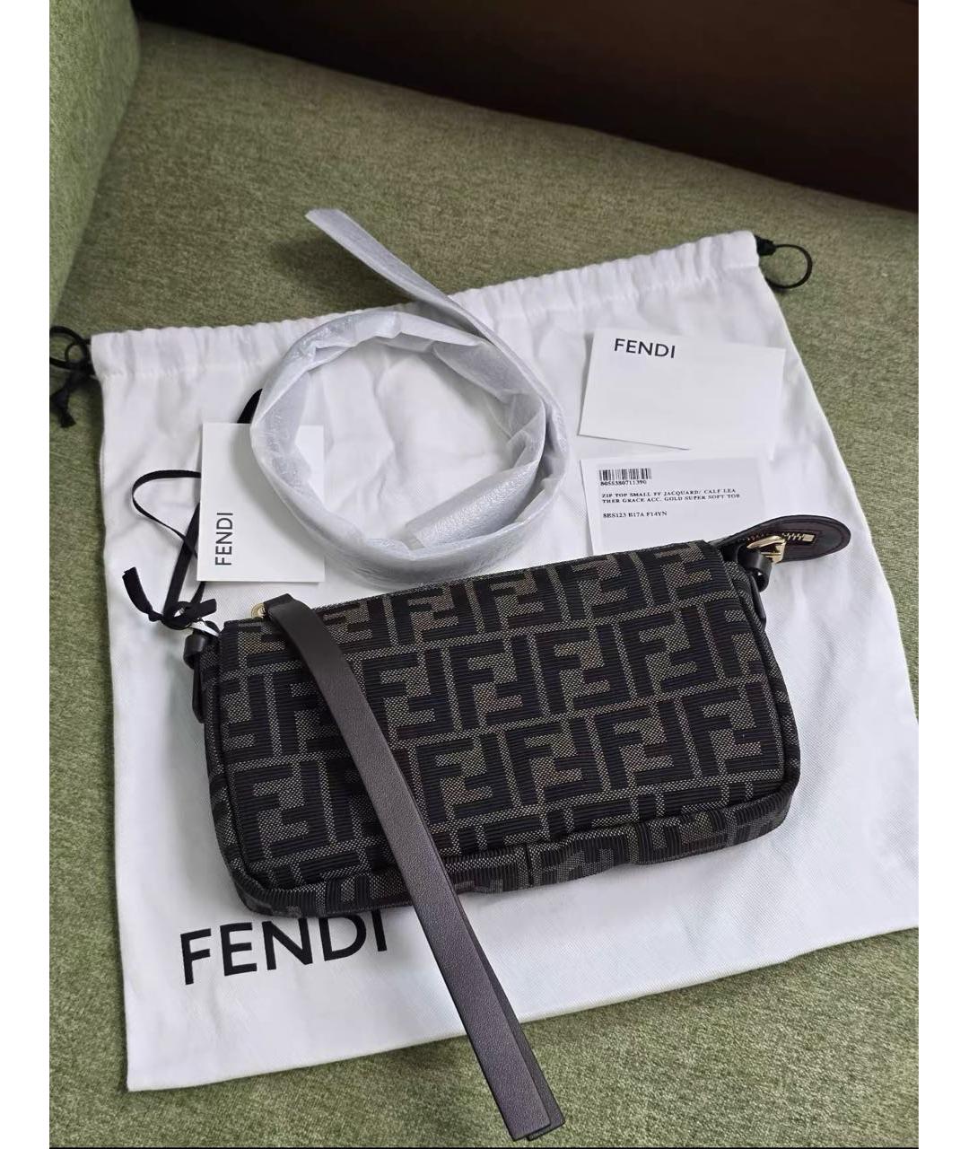 FENDI Коричневая жаккардовая сумка с короткими ручками, фото 3
