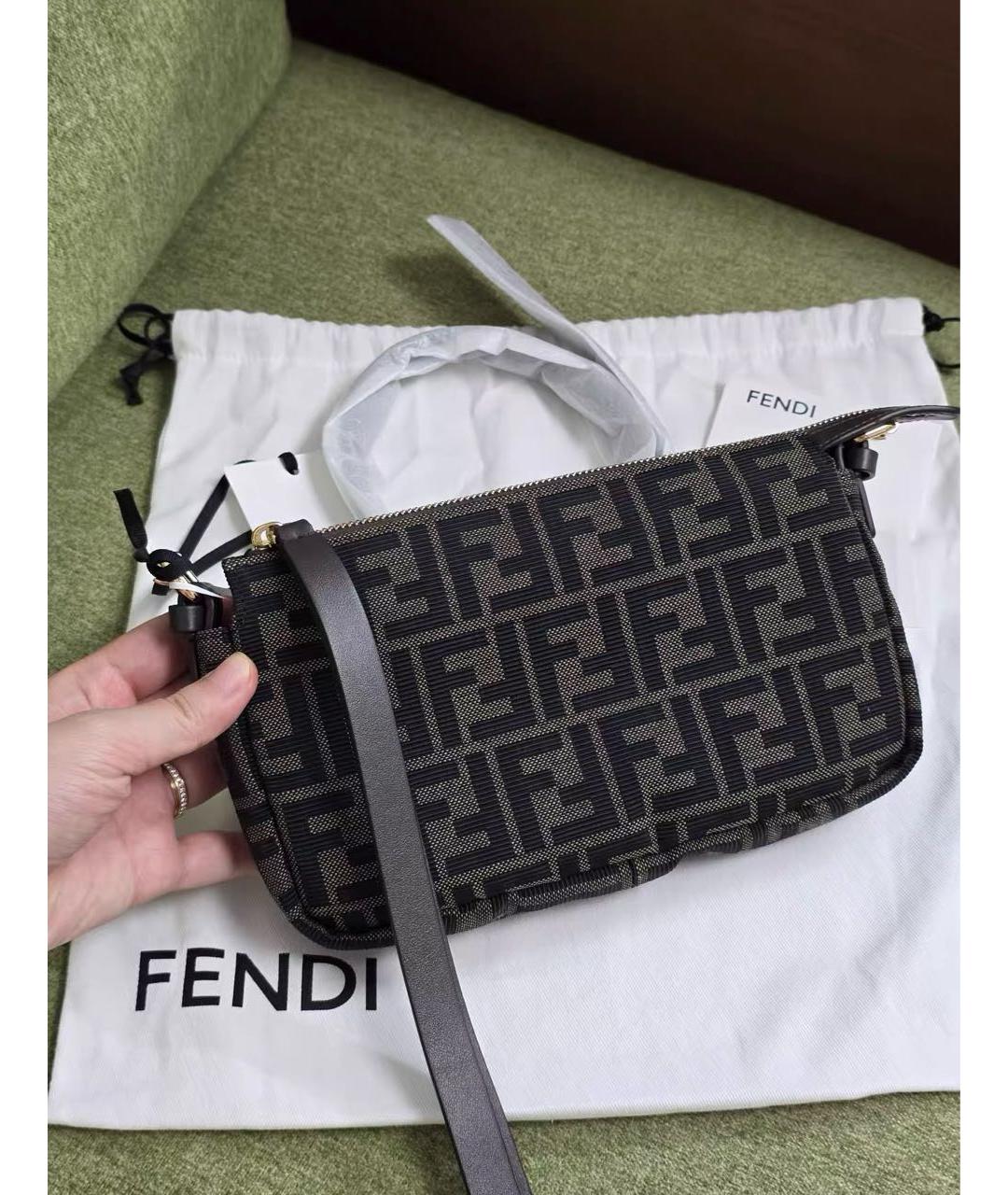 FENDI Коричневая жаккардовая сумка с короткими ручками, фото 2