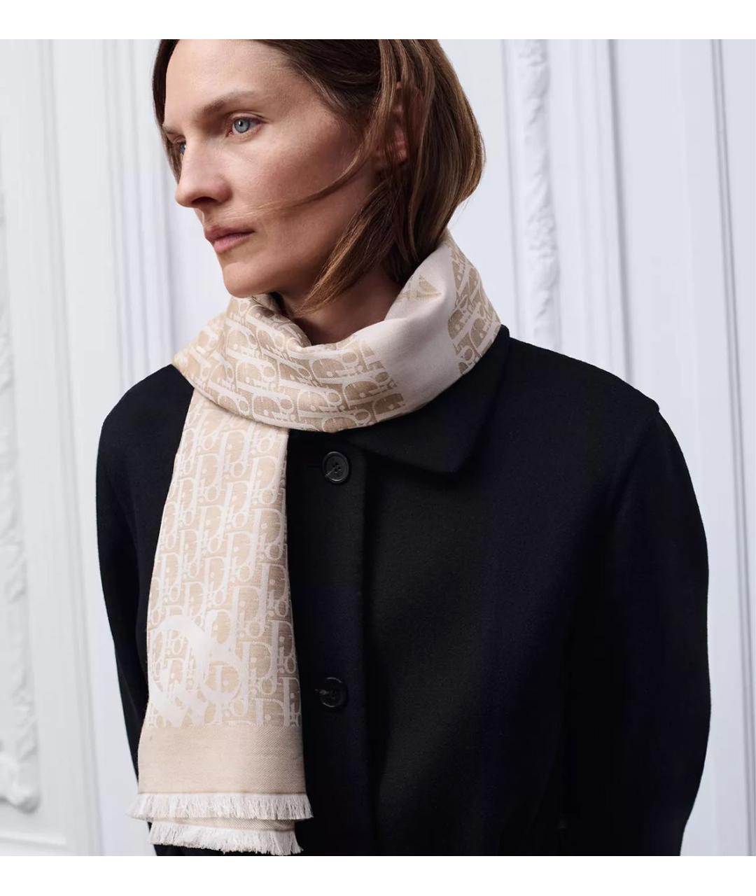 CHRISTIAN DIOR Бежевый хлопковый платок, фото 3