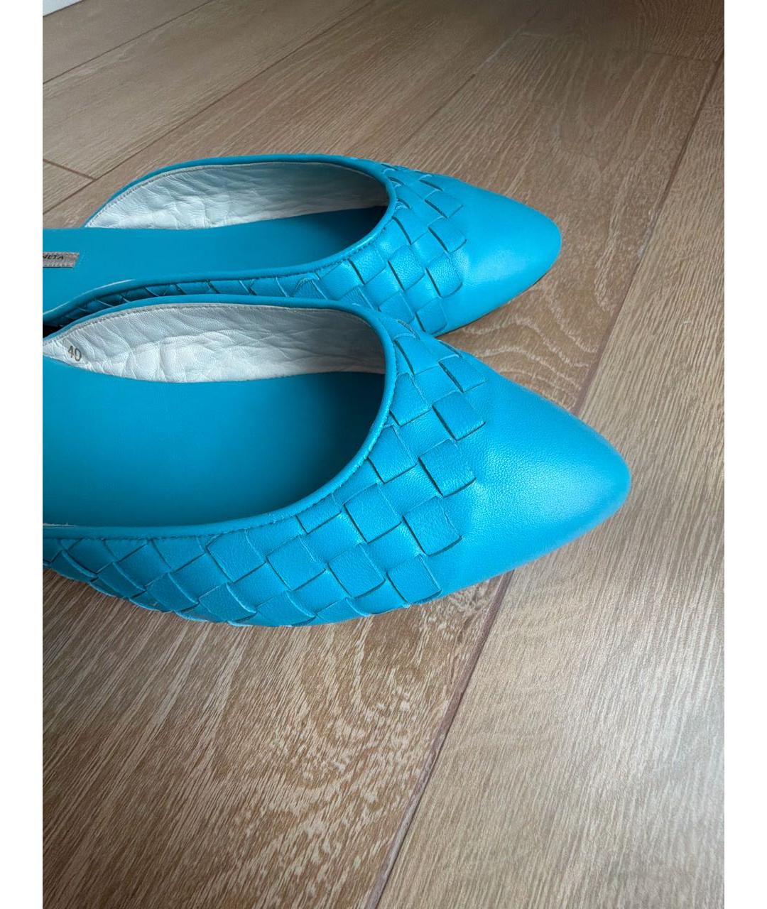BOTTEGA VENETA Бирюзовые кожаные сабо, фото 6