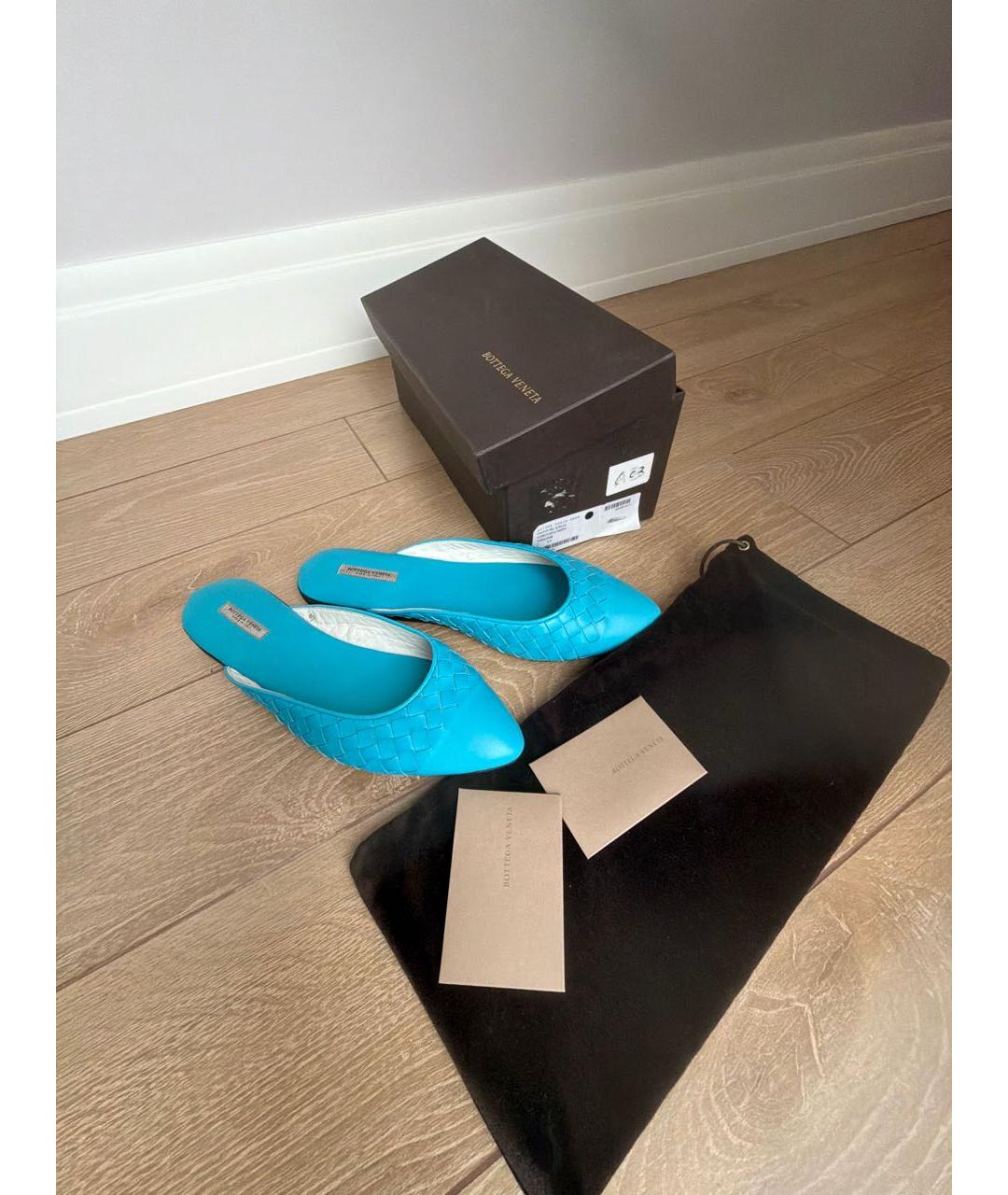 BOTTEGA VENETA Бирюзовые кожаные сабо, фото 8
