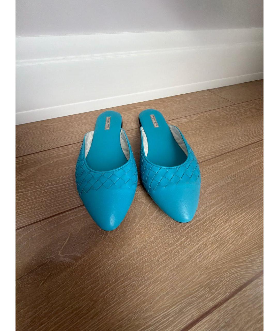BOTTEGA VENETA Бирюзовые кожаные сабо, фото 2