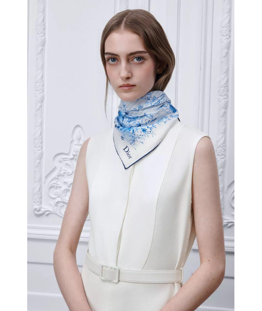 CHRISTIAN DIOR Голубой шелковый платок, фото 4