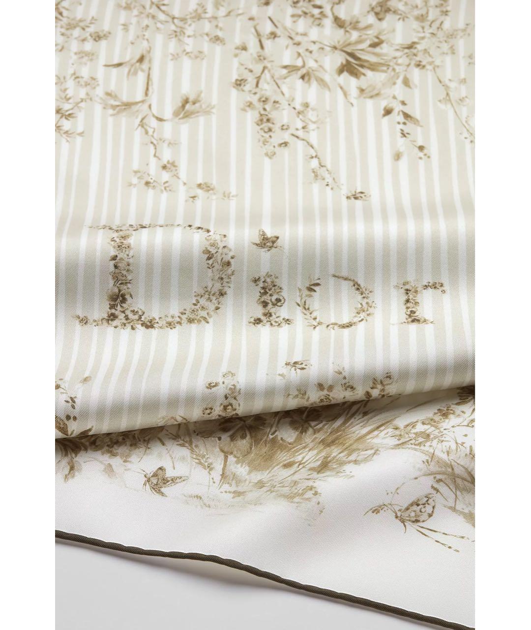 CHRISTIAN DIOR Бежевый шелковый платок, фото 2