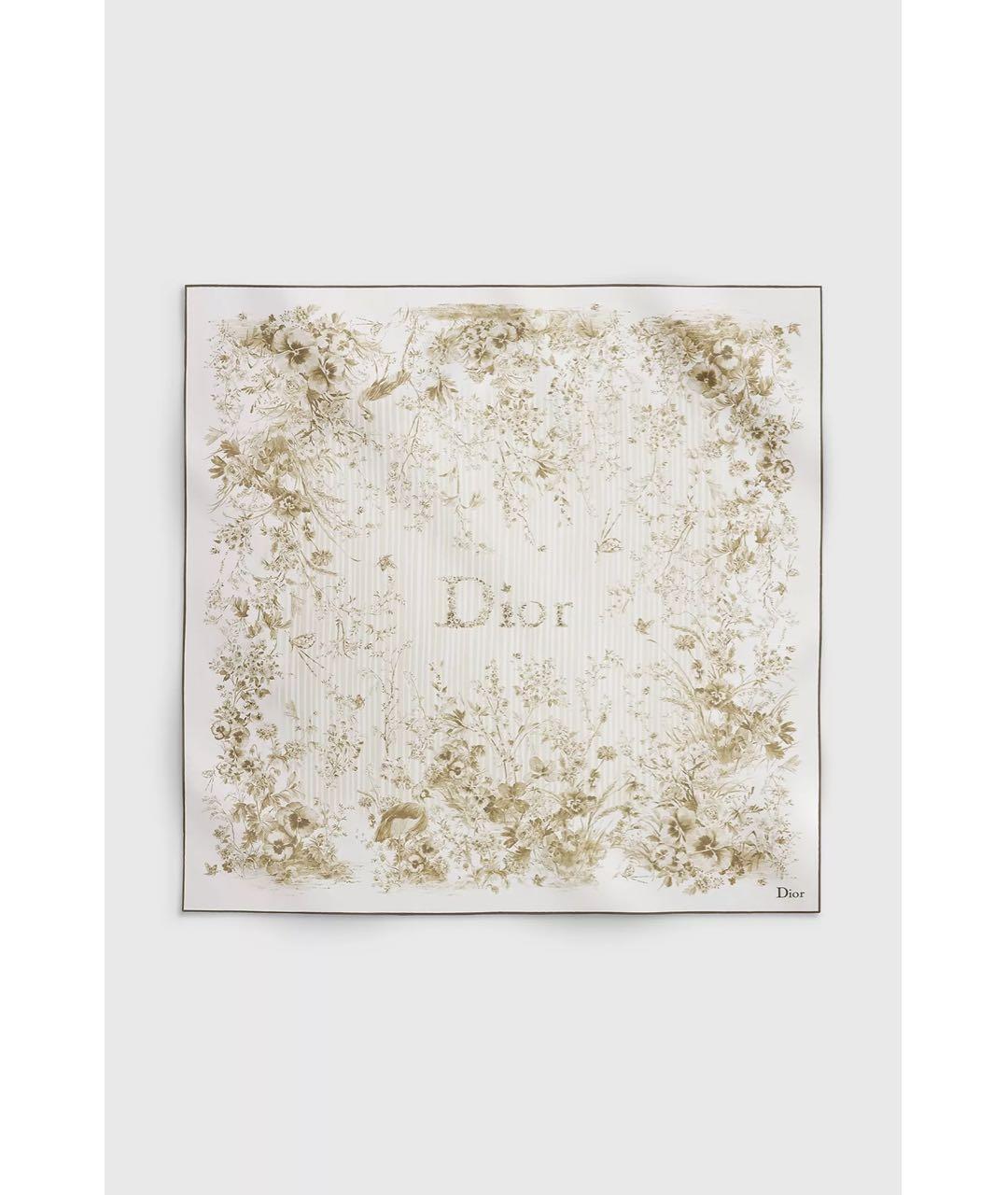 CHRISTIAN DIOR Бежевый шелковый платок, фото 6