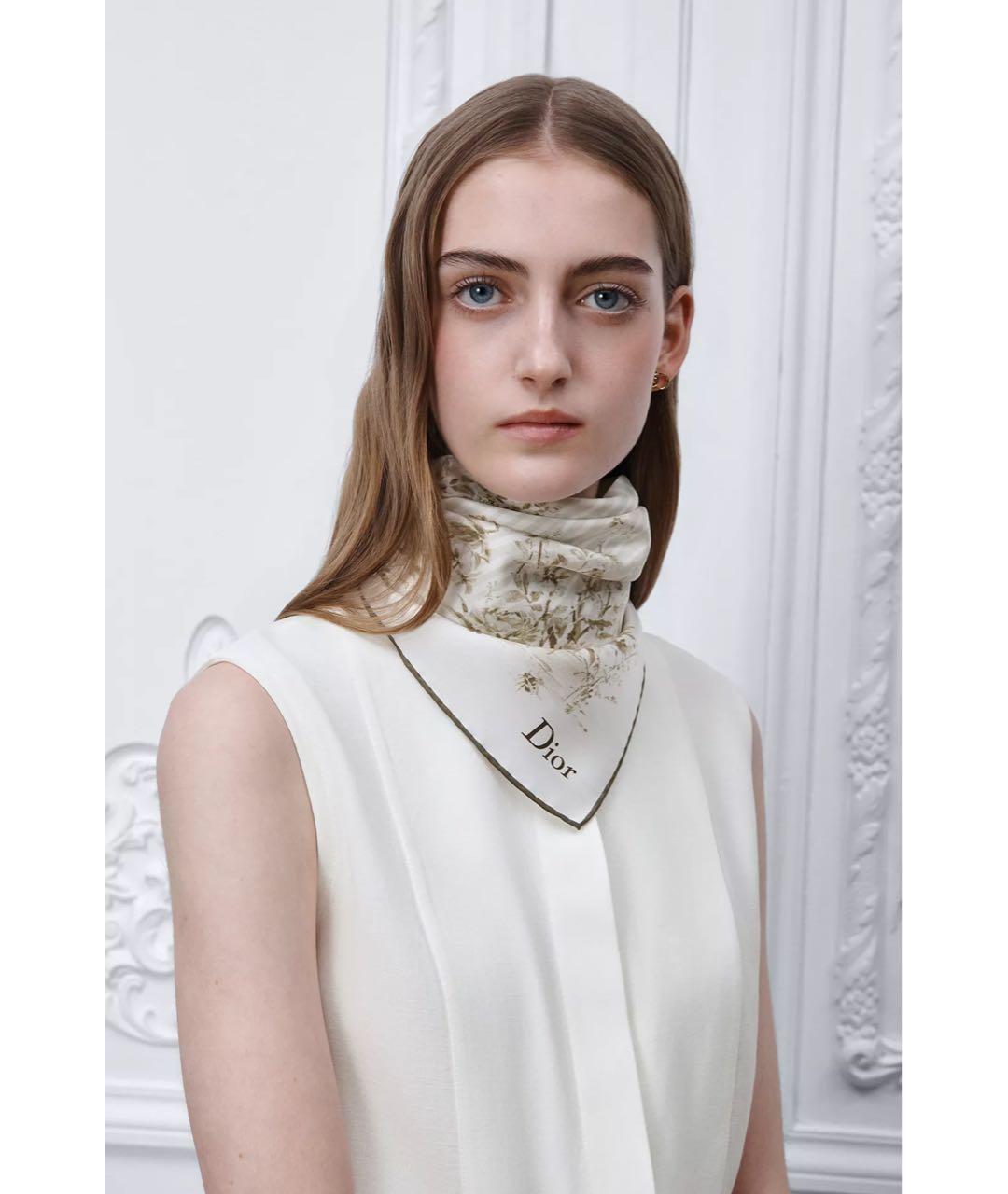 CHRISTIAN DIOR Бежевый шелковый платок, фото 5