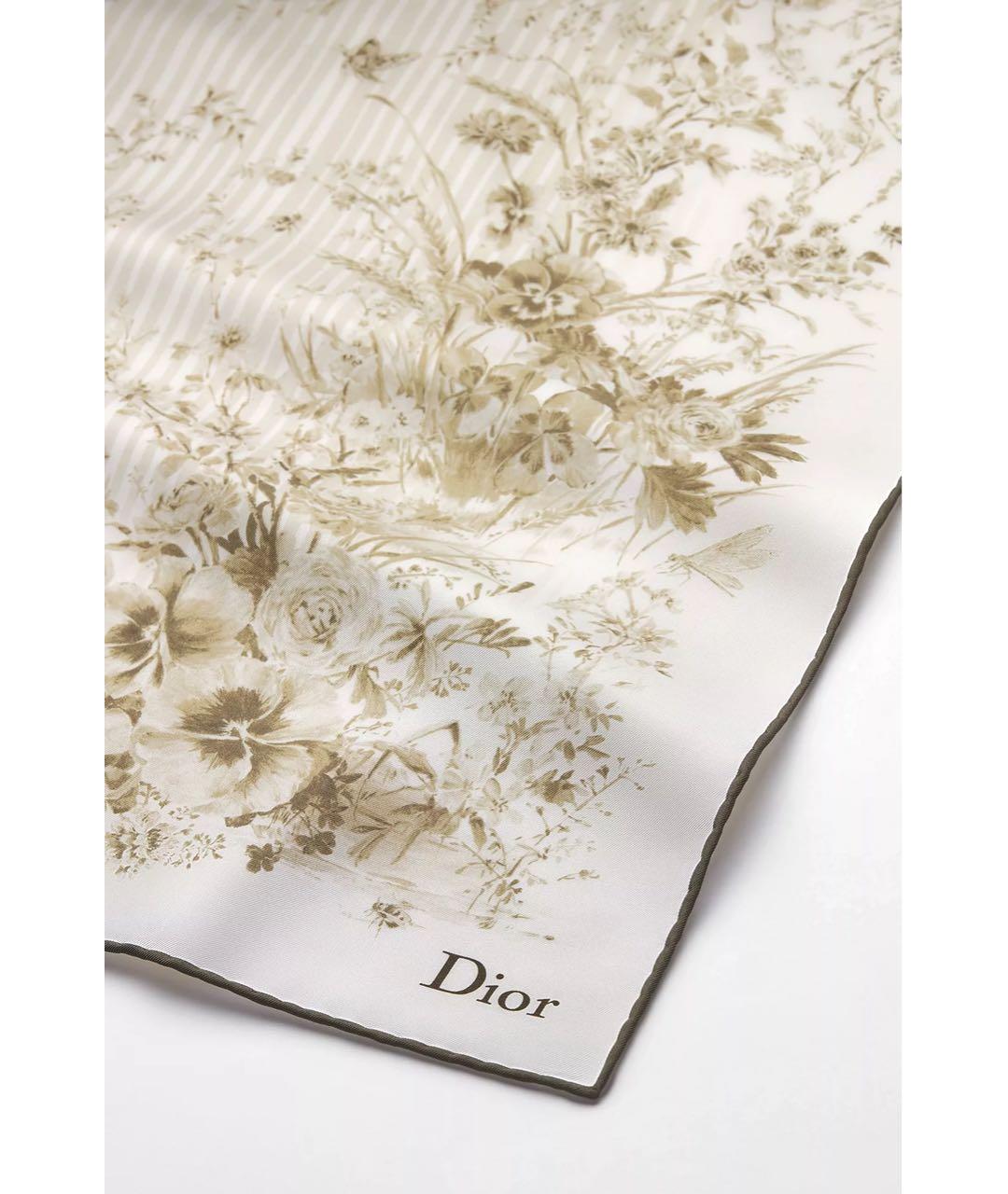 CHRISTIAN DIOR Бежевый шелковый платок, фото 3