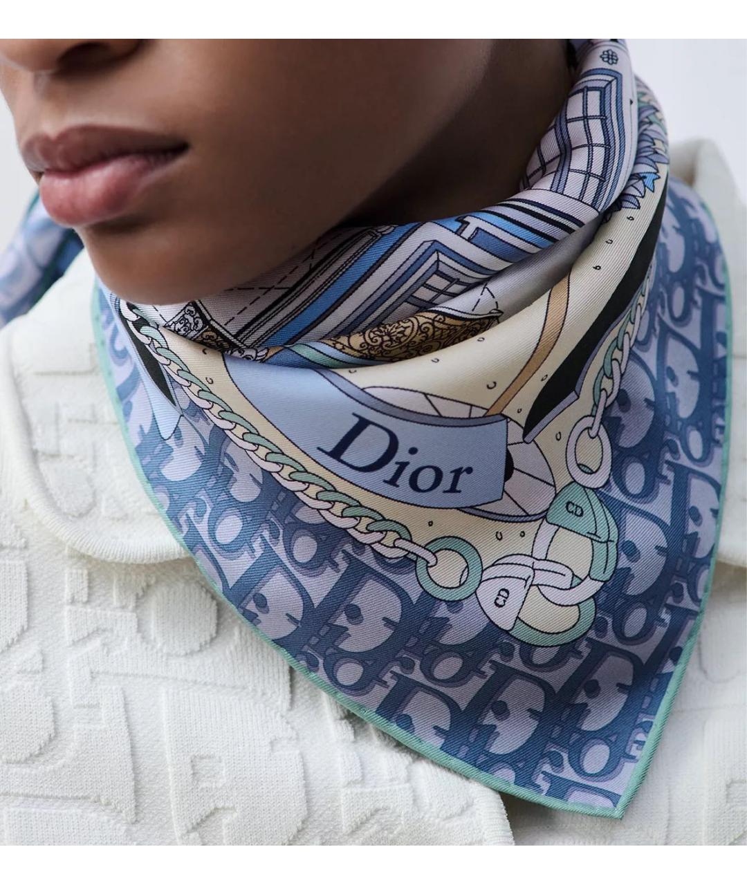 CHRISTIAN DIOR Голубой шелковый платок, фото 3