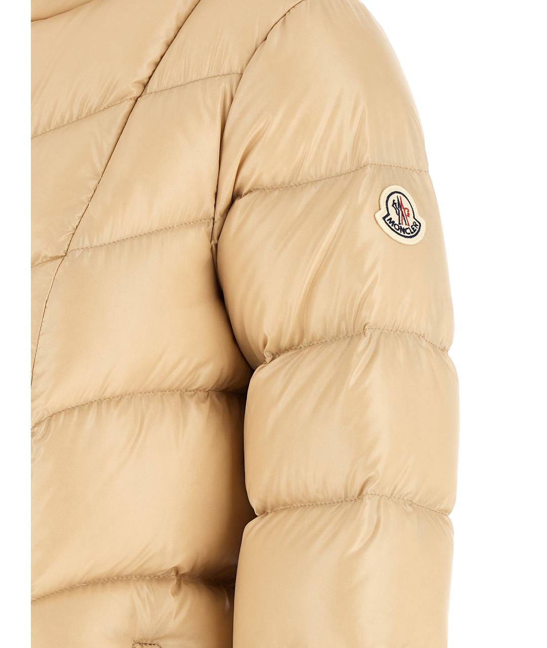 MONCLER Бежевый полиамидовый пуховик, фото 4