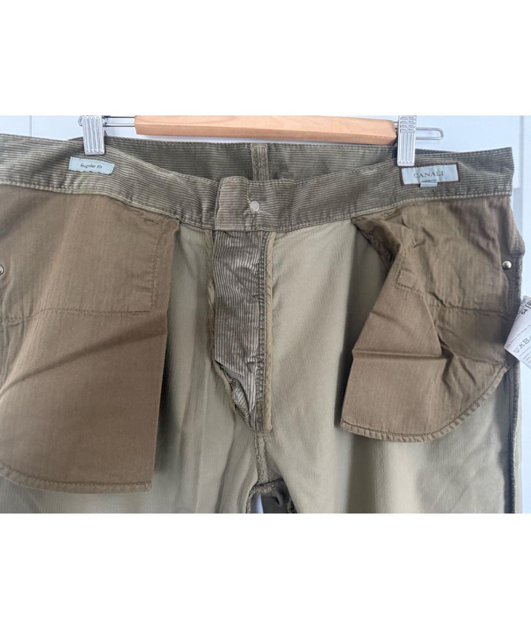 CANALI Хаки хлопковые повседневные брюки, фото 3
