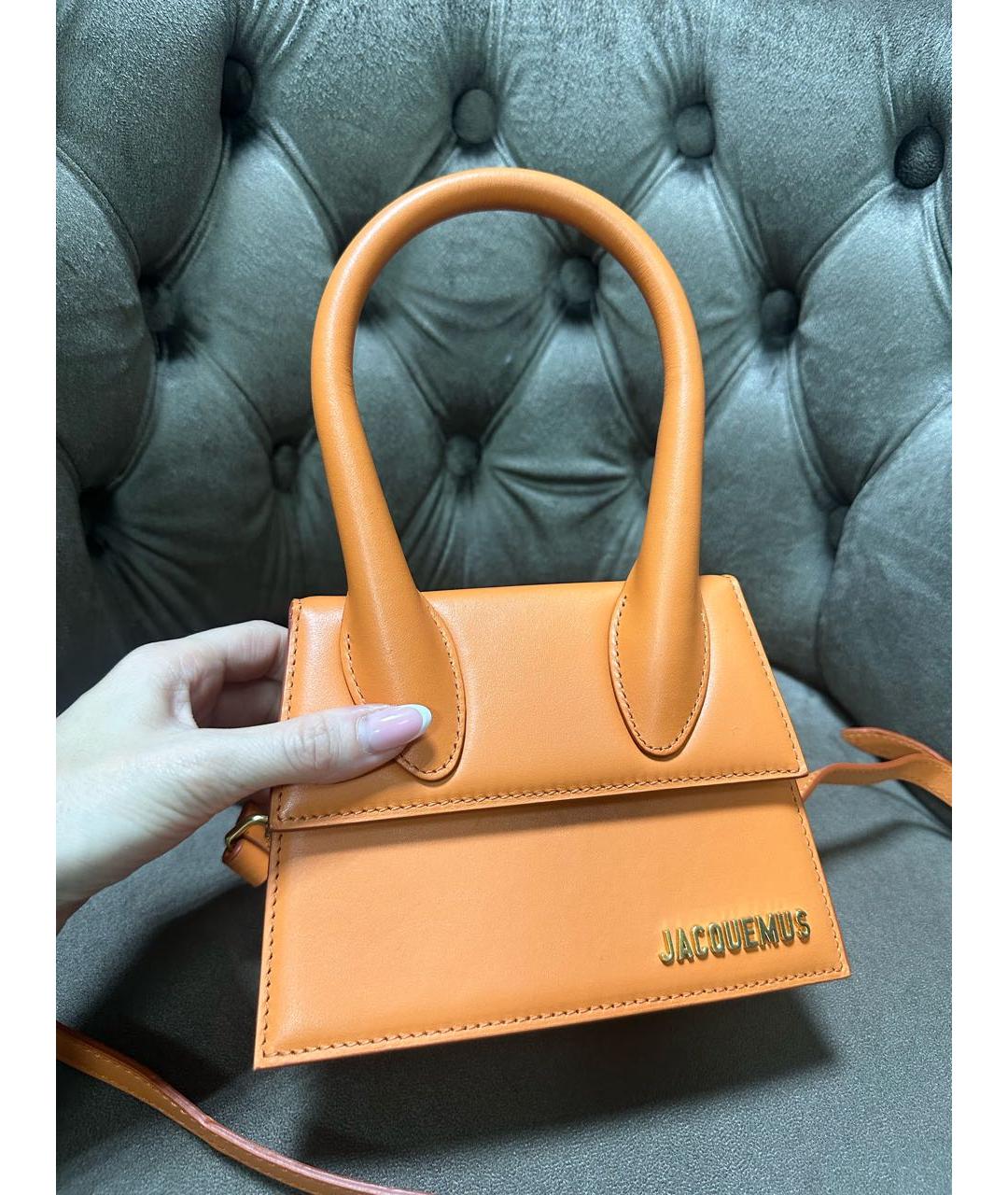 JACQUEMUS Оранжевая кожаная сумка с короткими ручками, фото 3