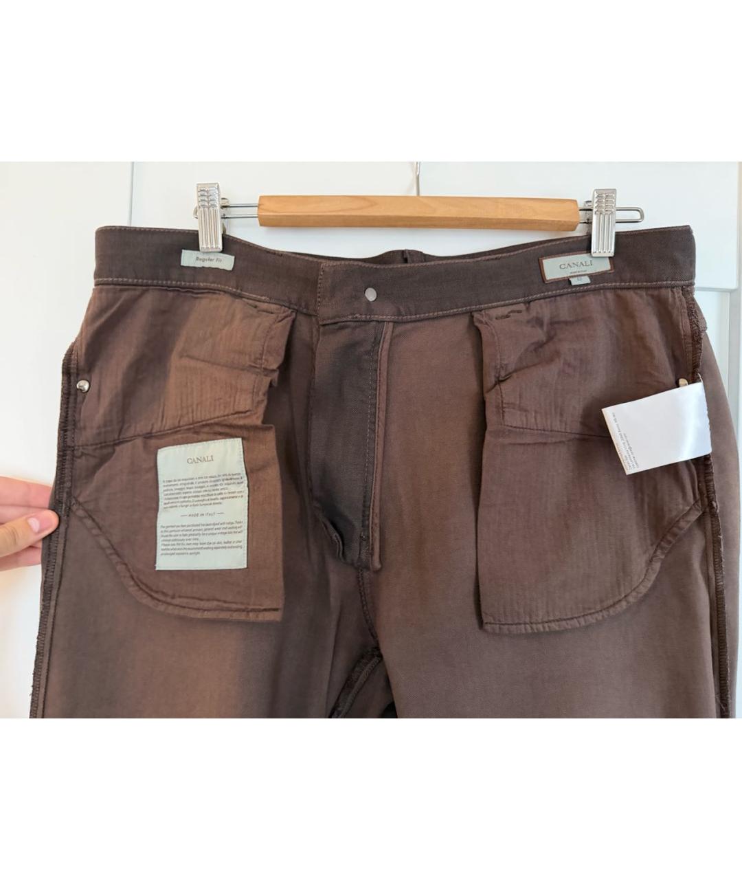 CANALI Коричневые хлопковые повседневные брюки, фото 3