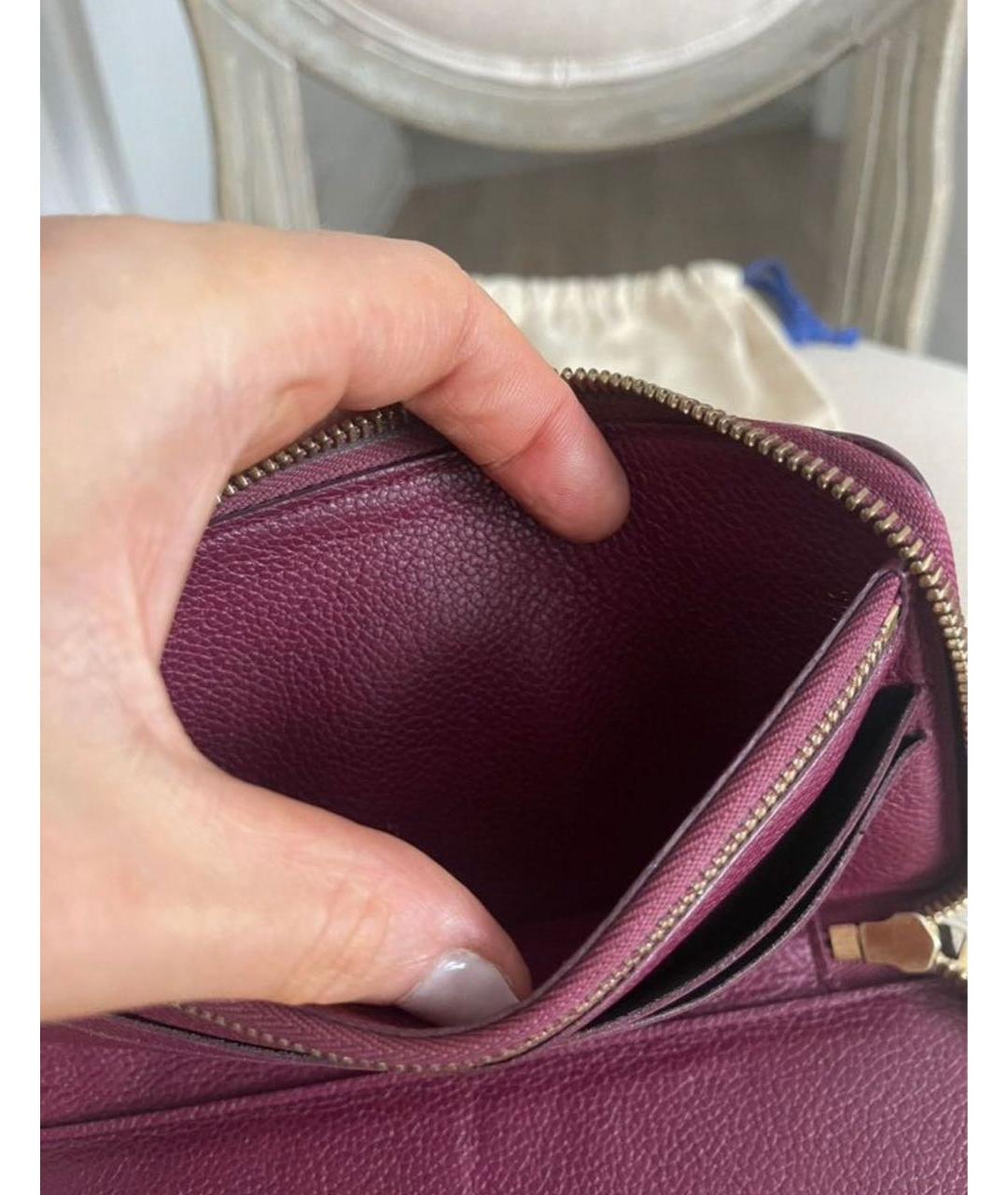 LOUIS VUITTON Бордовый кожаный кошелек, фото 8
