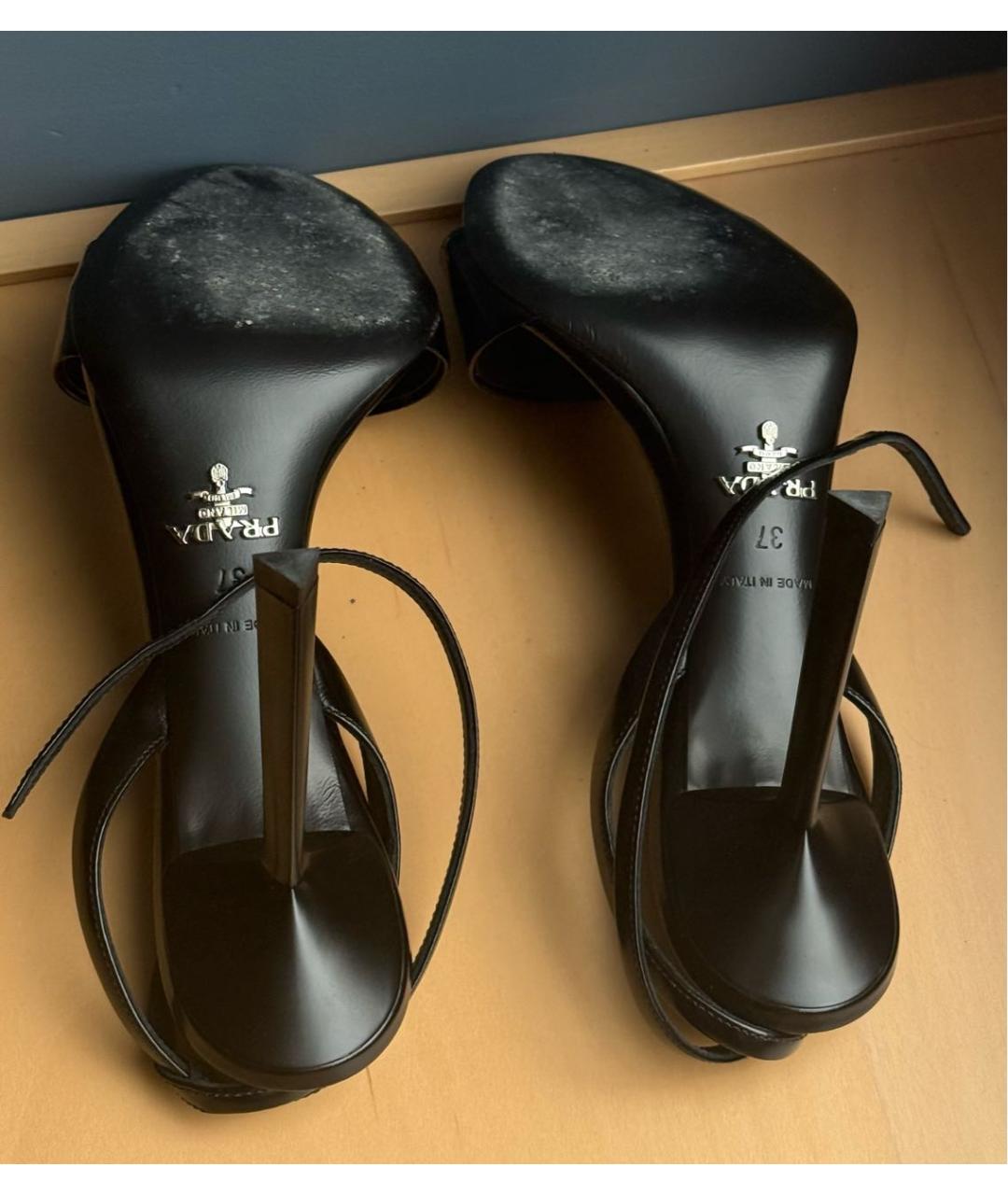 PRADA Черные кожаные босоножки, фото 5