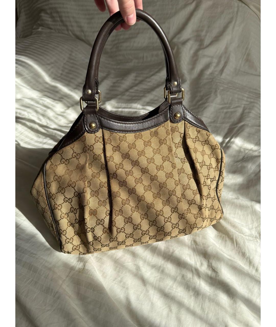 GUCCI Коричневая тканевая сумка тоут, фото 2