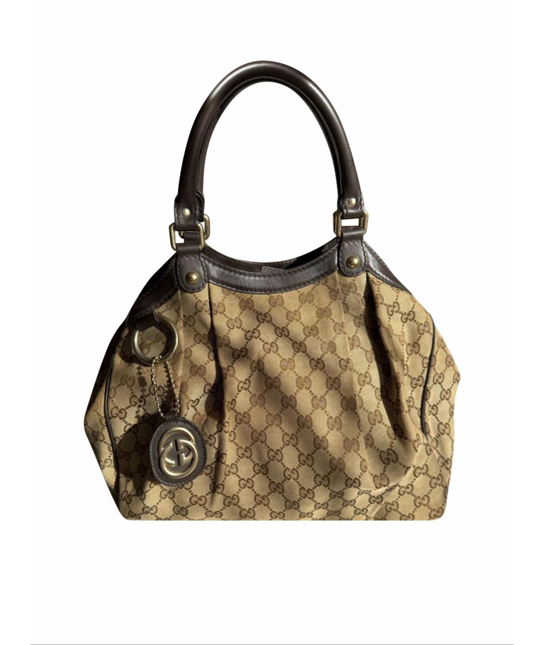 GUCCI Коричневая тканевая сумка тоут, фото 1