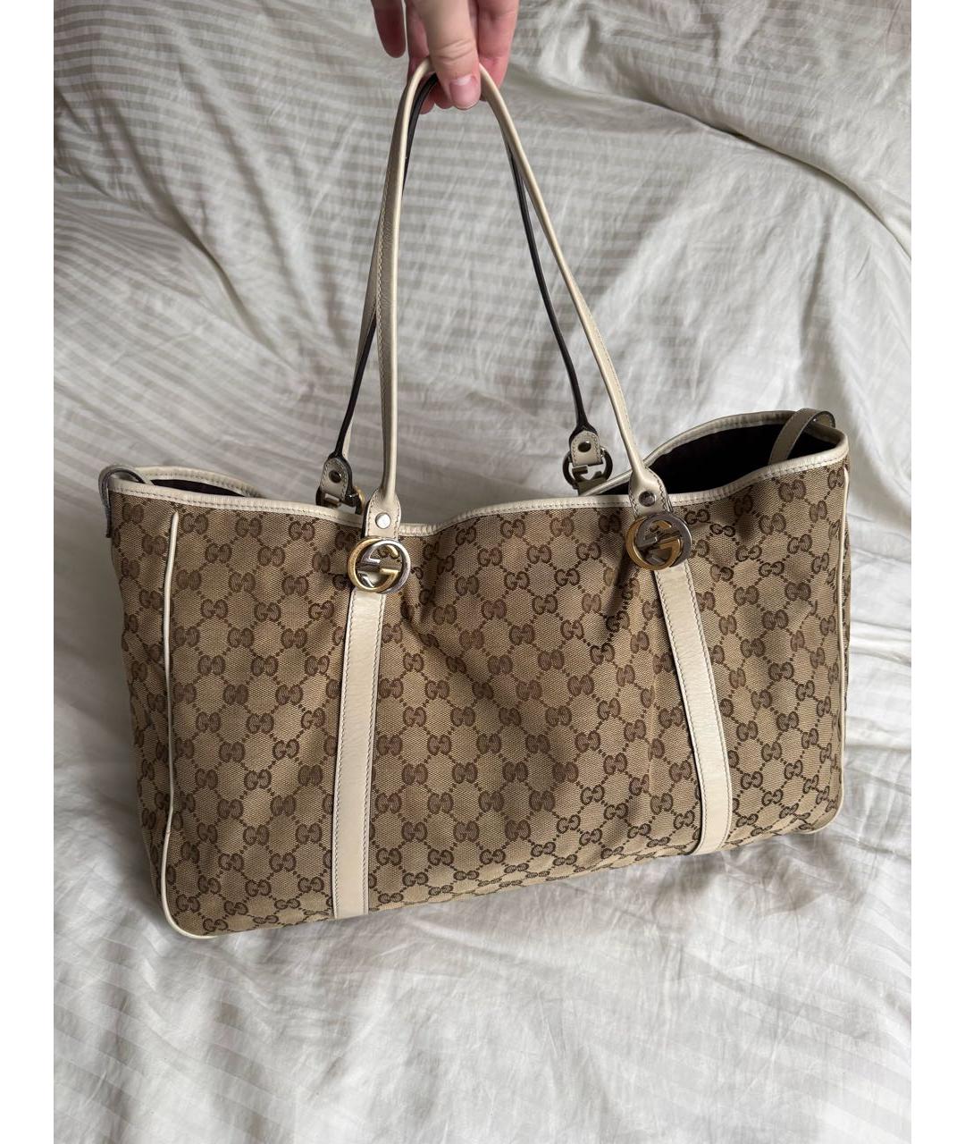 GUCCI Бежевая тканевая сумка тоут, фото 8