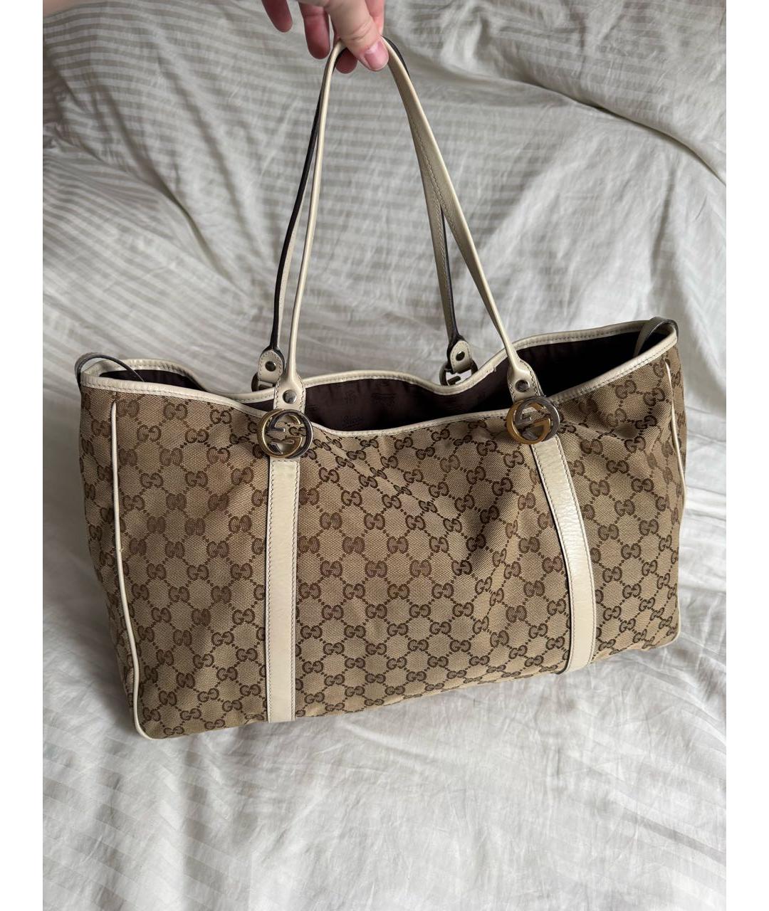 GUCCI Бежевая тканевая сумка тоут, фото 2