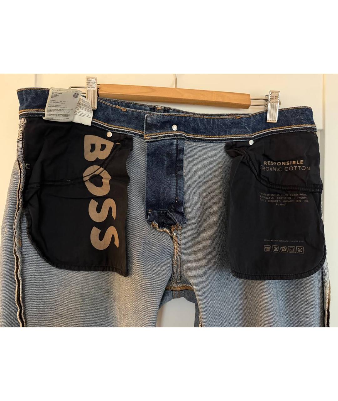 HUGO BOSS Темно-синие хлопковые прямые джинсы, фото 3