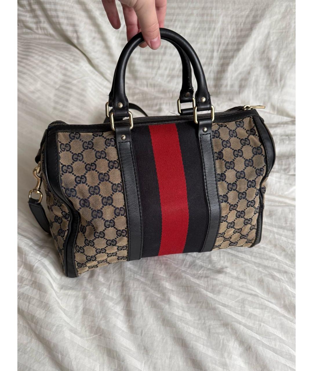 GUCCI Коричневая тканевая сумка с короткими ручками, фото 2