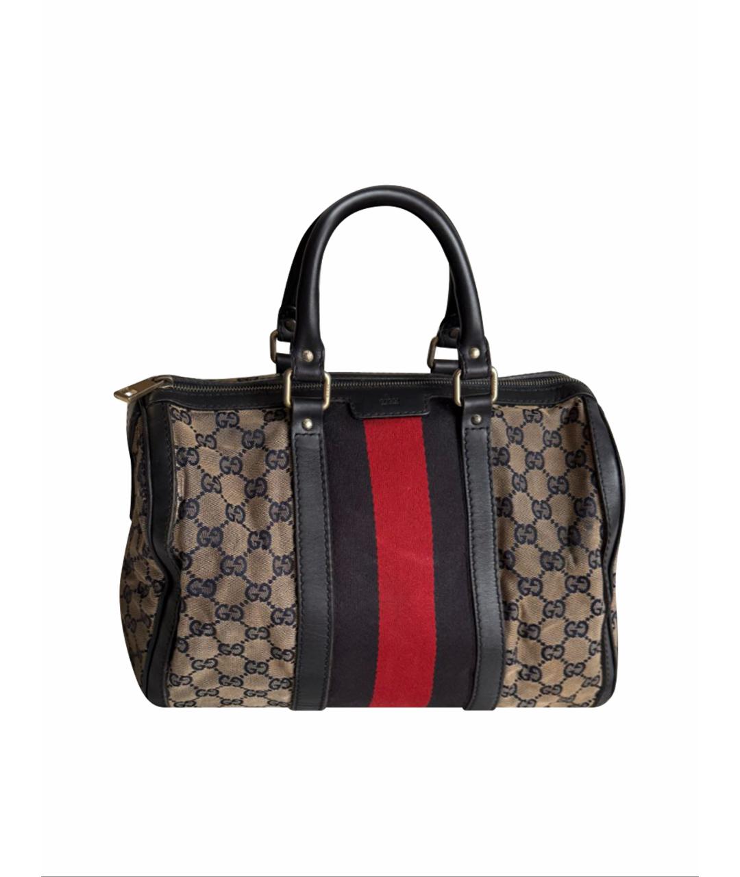 GUCCI Коричневая тканевая сумка с короткими ручками, фото 1