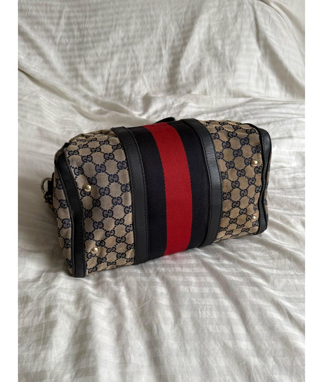 GUCCI Коричневая тканевая сумка с короткими ручками, фото 3