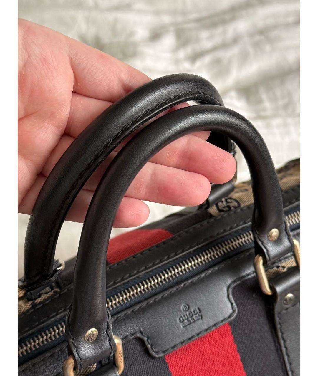 GUCCI Коричневая тканевая сумка с короткими ручками, фото 4