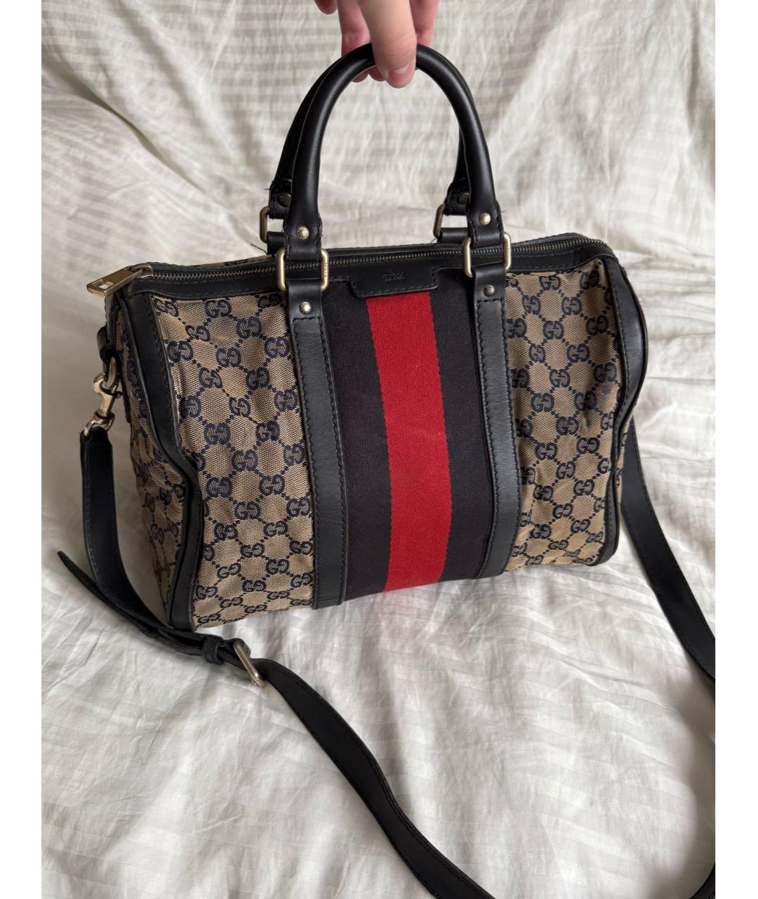 GUCCI Коричневая тканевая сумка с короткими ручками, фото 8