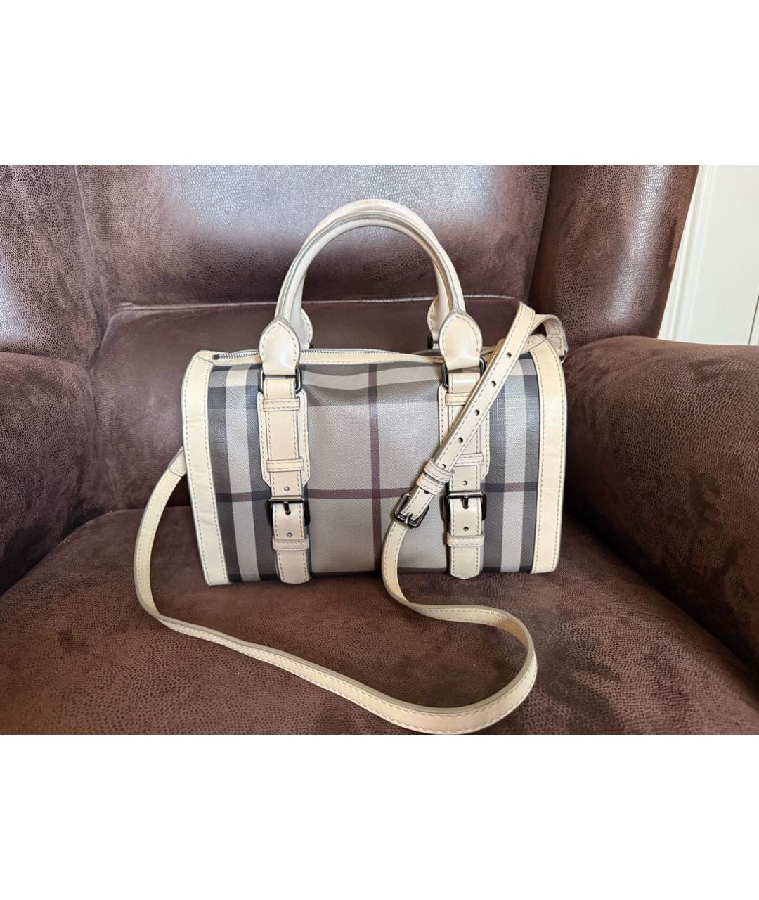 BURBERRY Бежевая сумка с короткими ручками из канвы, фото 9