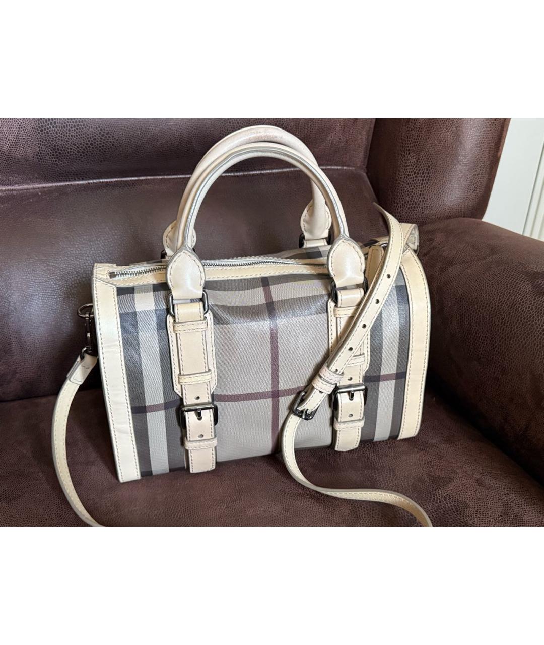 BURBERRY Бежевая сумка с короткими ручками из канвы, фото 2