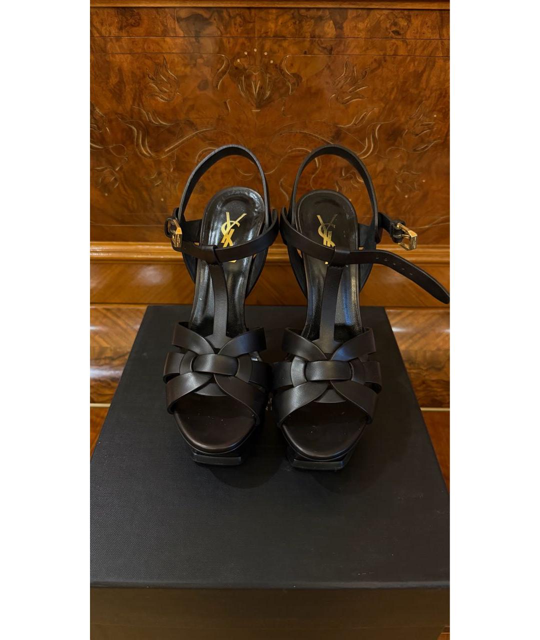 SAINT LAURENT Черные кожаные босоножки, фото 2