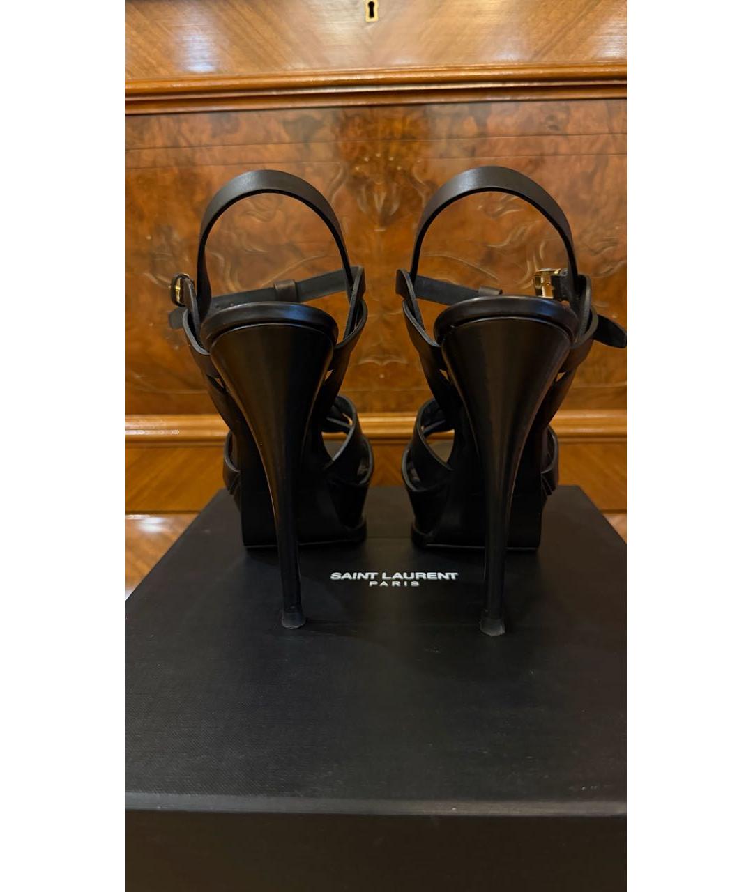 SAINT LAURENT Черные кожаные босоножки, фото 5