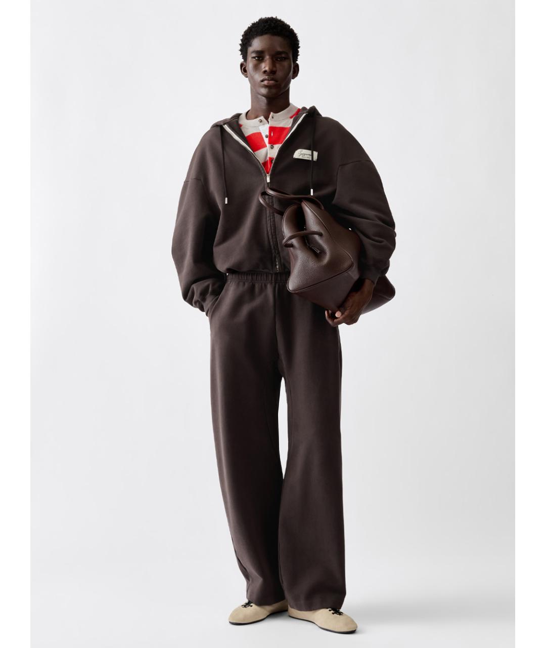 JACQUEMUS Коричневые хлопковые повседневные брюки, фото 2