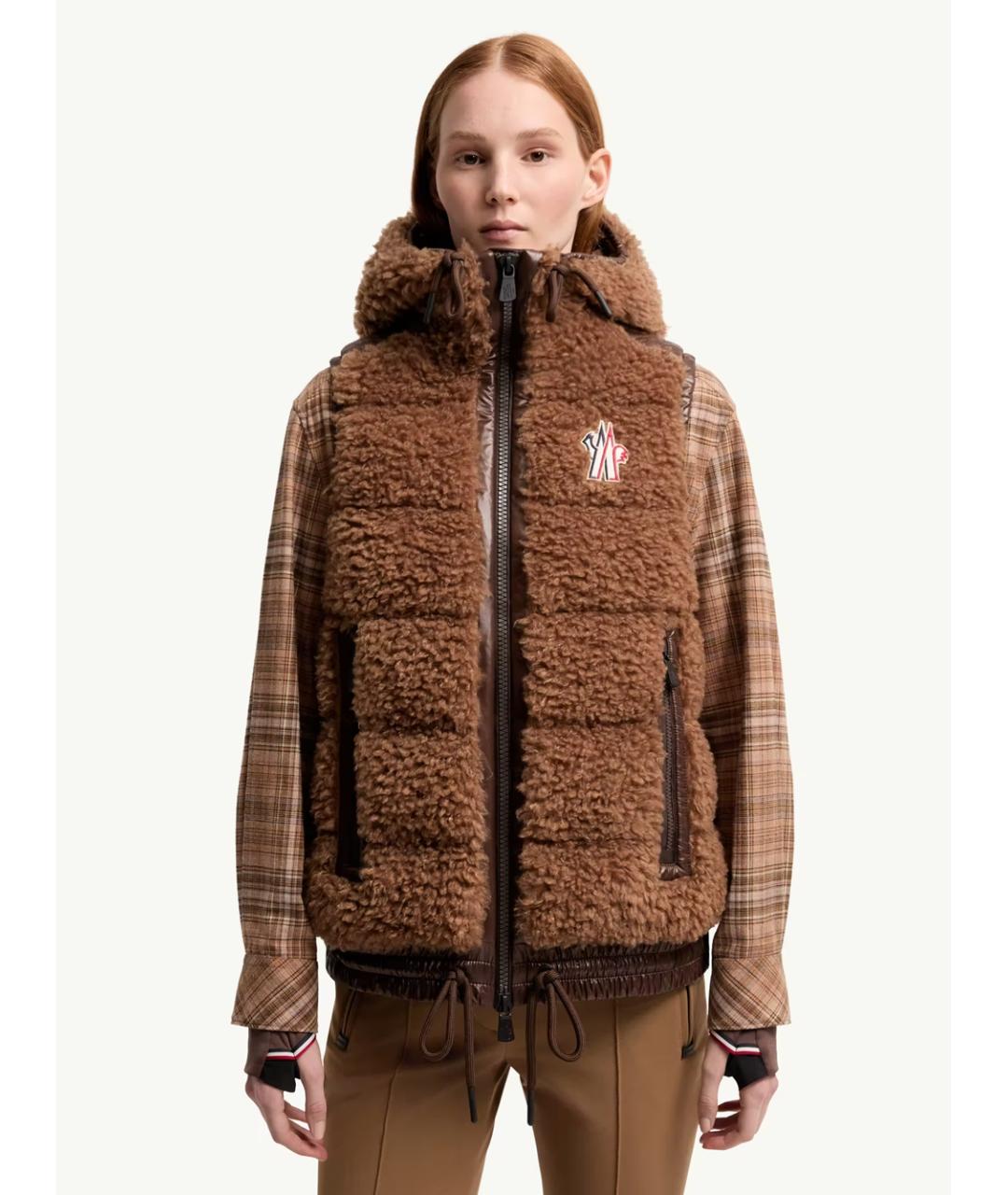 MONCLER Коричневый синтетический жилет, фото 2