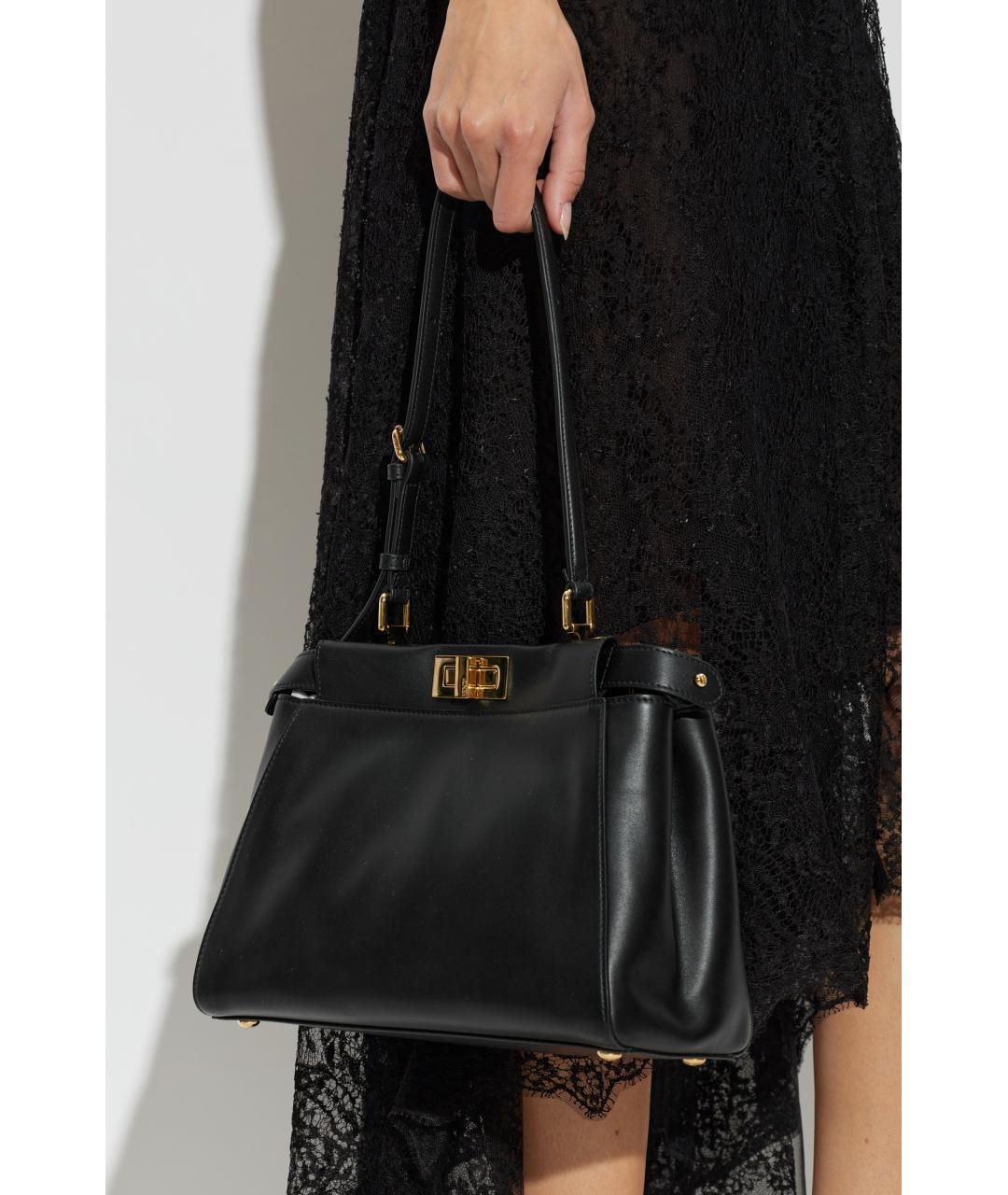 FENDI Черная кожаная сумка тоут, фото 5