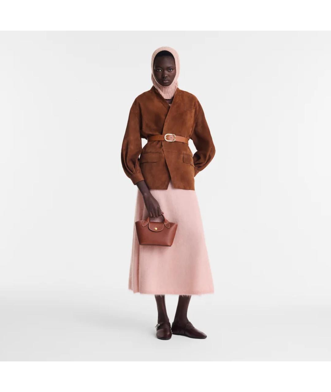 LONGCHAMP Коричневая кожаная сумка с короткими ручками, фото 4
