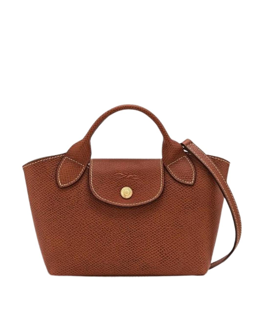 LONGCHAMP Коричневая кожаная сумка с короткими ручками, фото 1