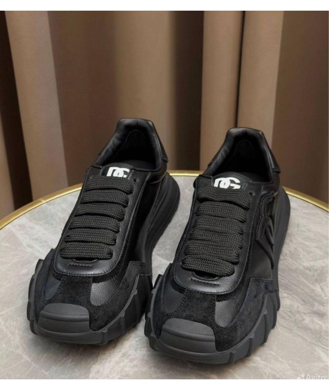 DOLCE&GABBANA Черные кожаные низкие кроссовки / кеды, фото 2