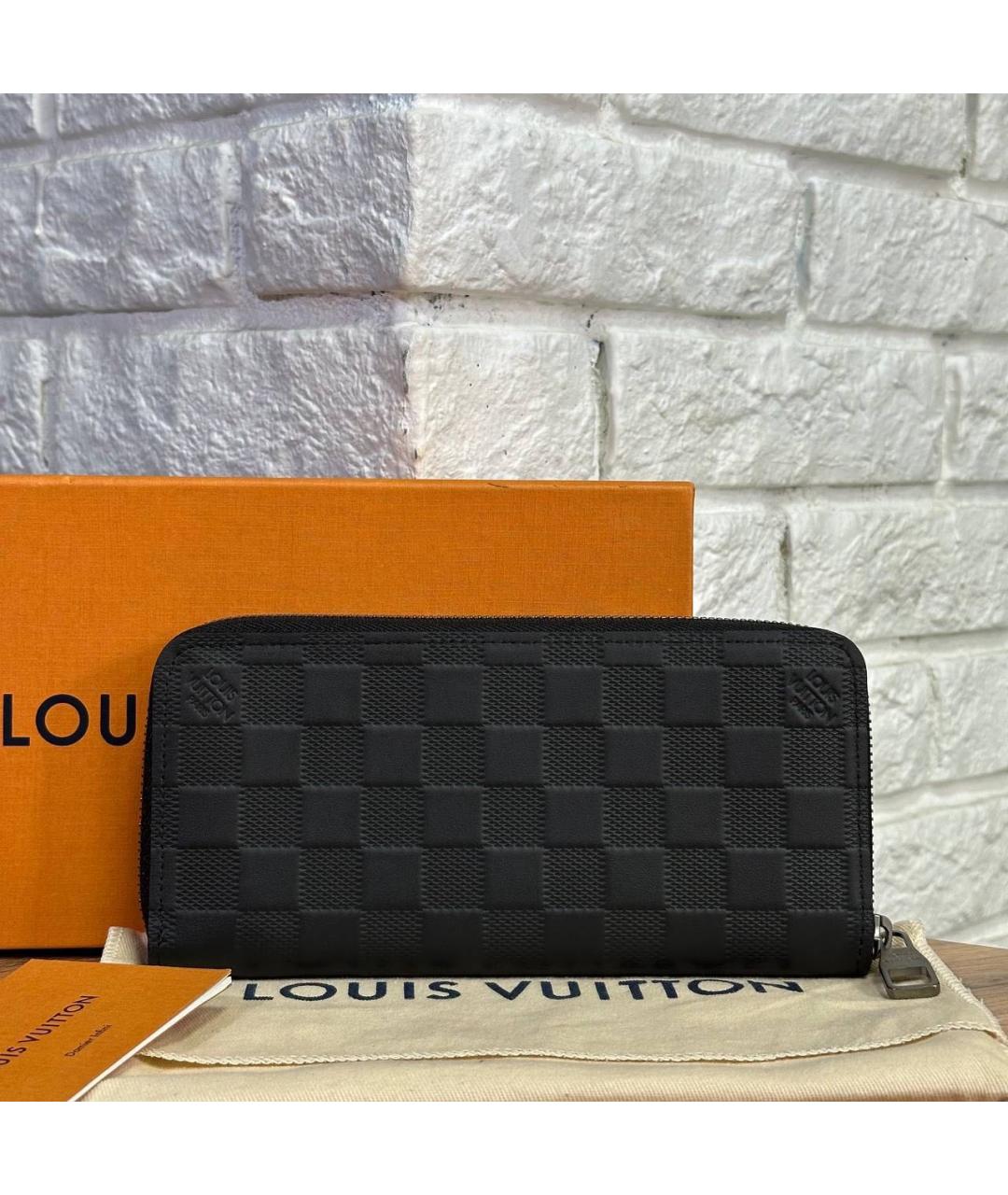 LOUIS VUITTON Черный кожаный кошелек, фото 3