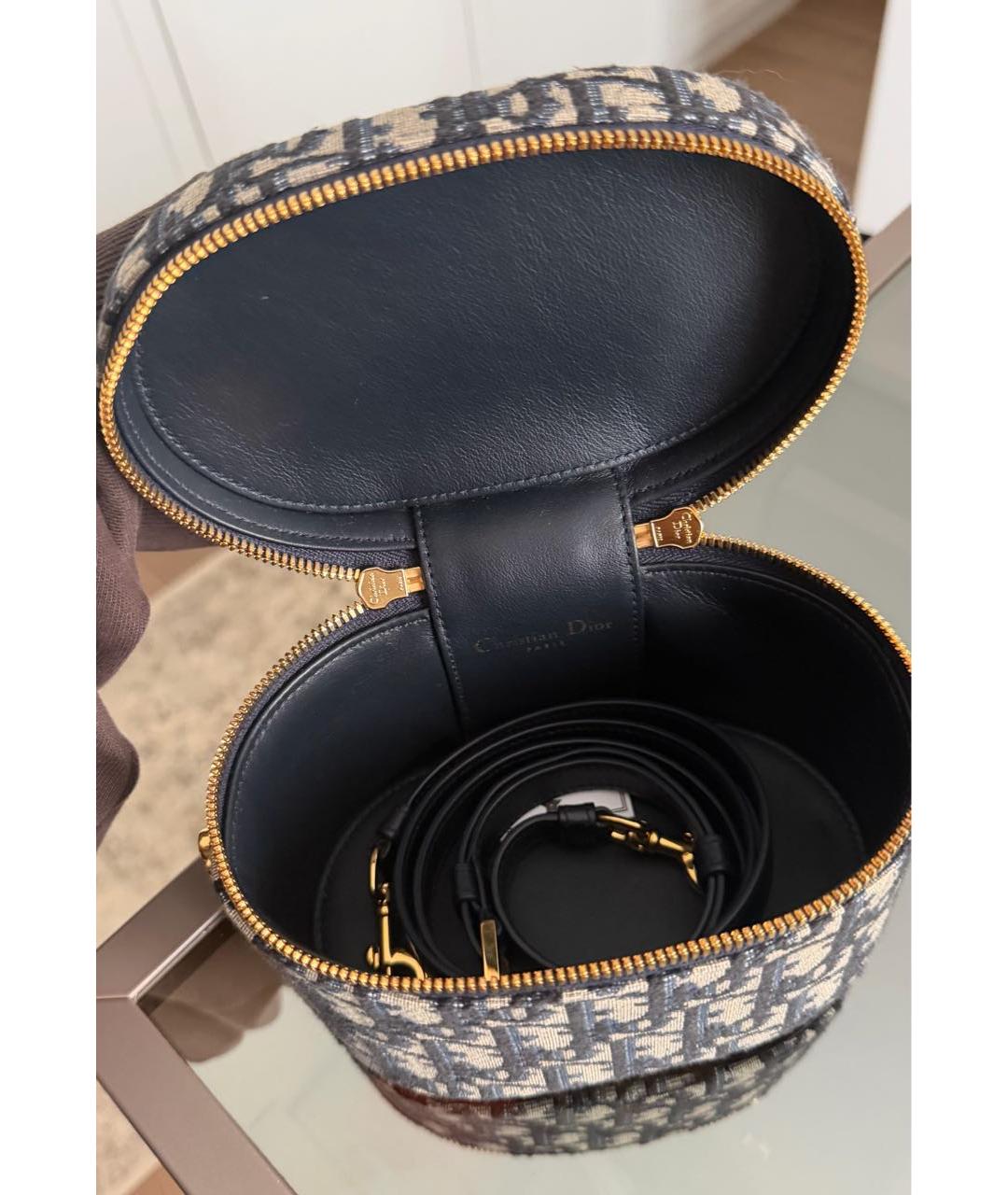 CHRISTIAN DIOR Темно-синяя сумка с короткими ручками из канвы, фото 3